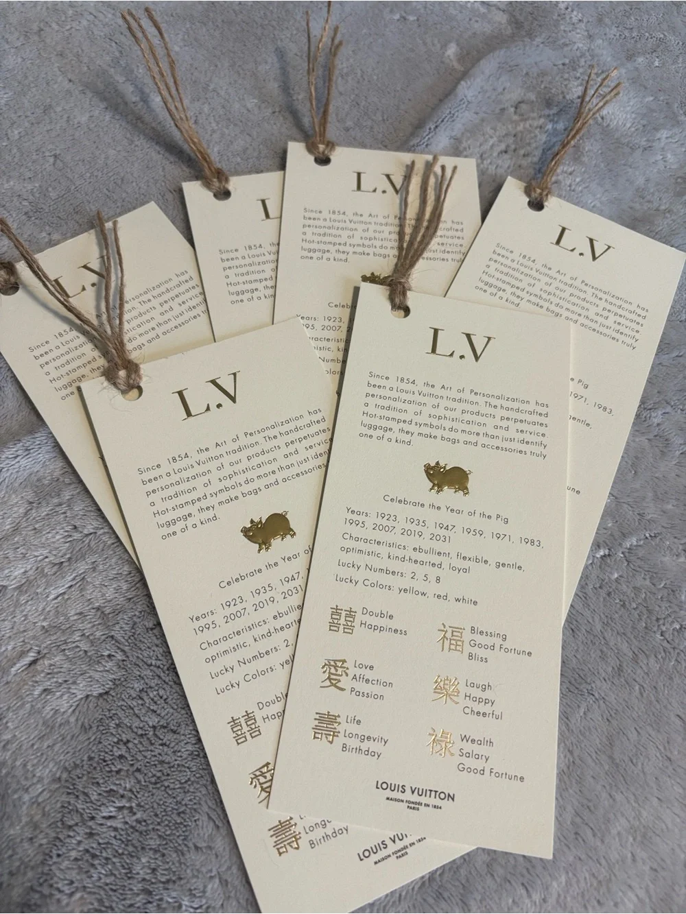 Louis Vuitton Beige & Gold Reptile-Themed Gift Tags with Twine Bookmarks 6 Pack